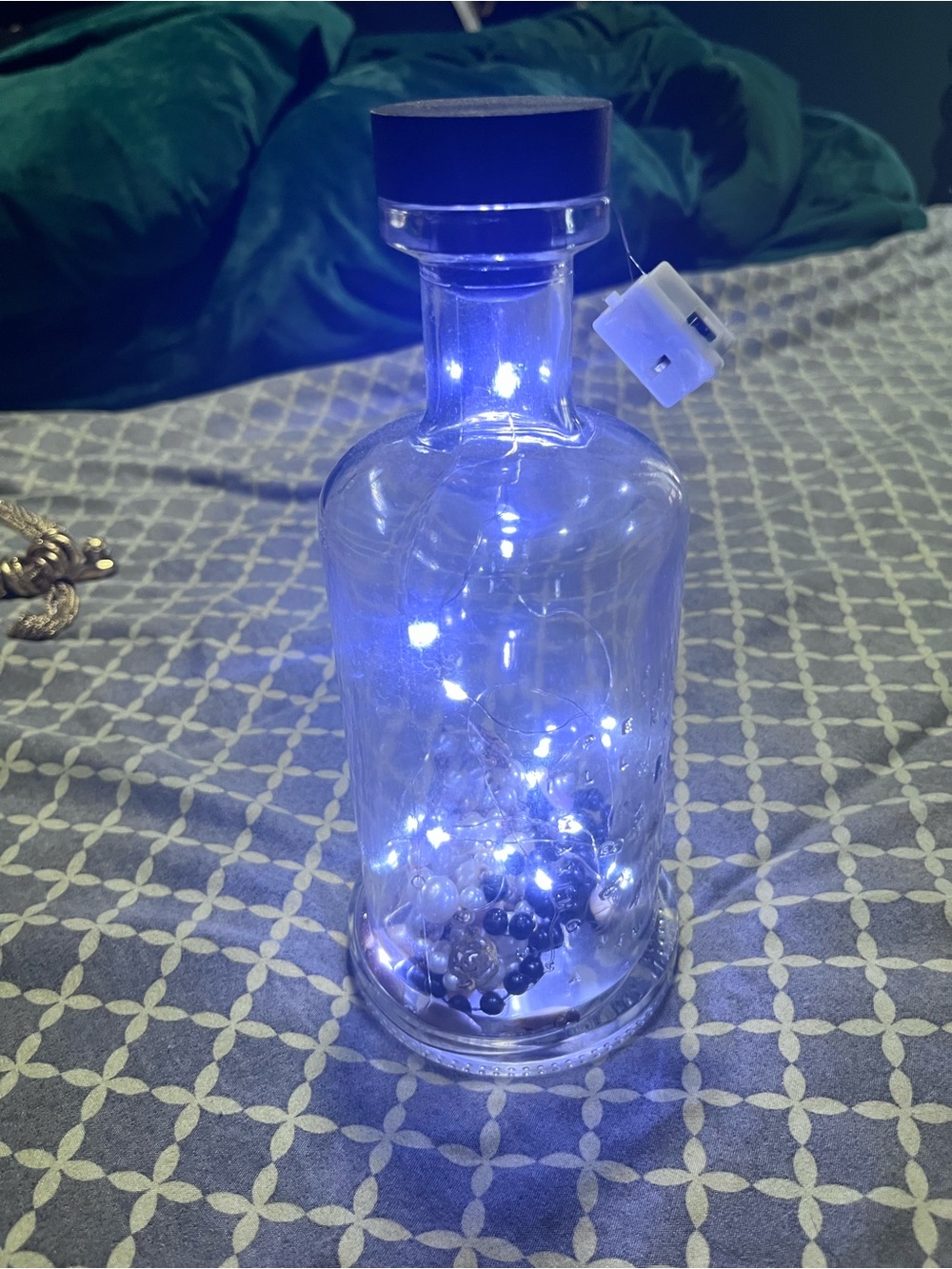 Clear Glass Decorative LED Bottle with Blue Lights
